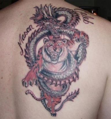 Chinese Dragon And Lion Tats